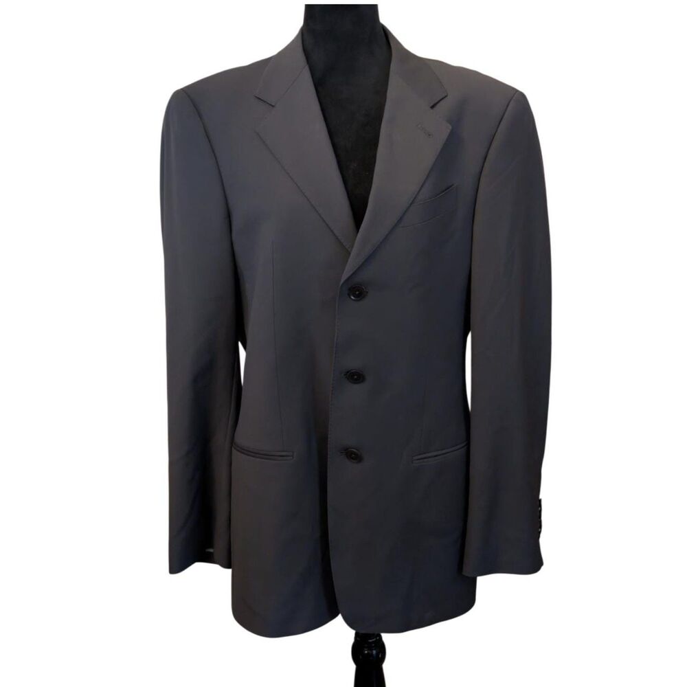 Armani Collezioni Italy Tailored Wool 3-Button Suit Blazer Jacket Black, 38R